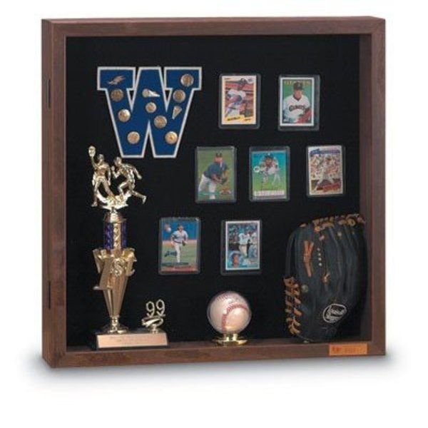 United Visual Products Wood Framed 4" Display Case, 24"x24", Waln, UVMCS2424-WALNUT-DBURGU UVMCS2424-WALNUT-DBURGU